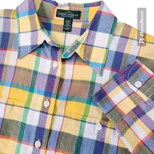 LRL‎ Lauren Jeans Co Shirt Women M Button Long Sleeve Cotton Pastel Plaid